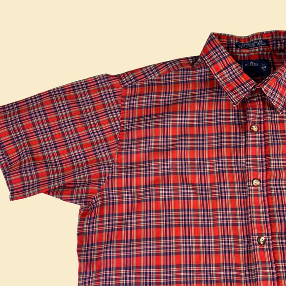 Vintage 80s plaid red shirt by Pioneer, size M-L, 1980s red/blue top - Picture 4 of 8